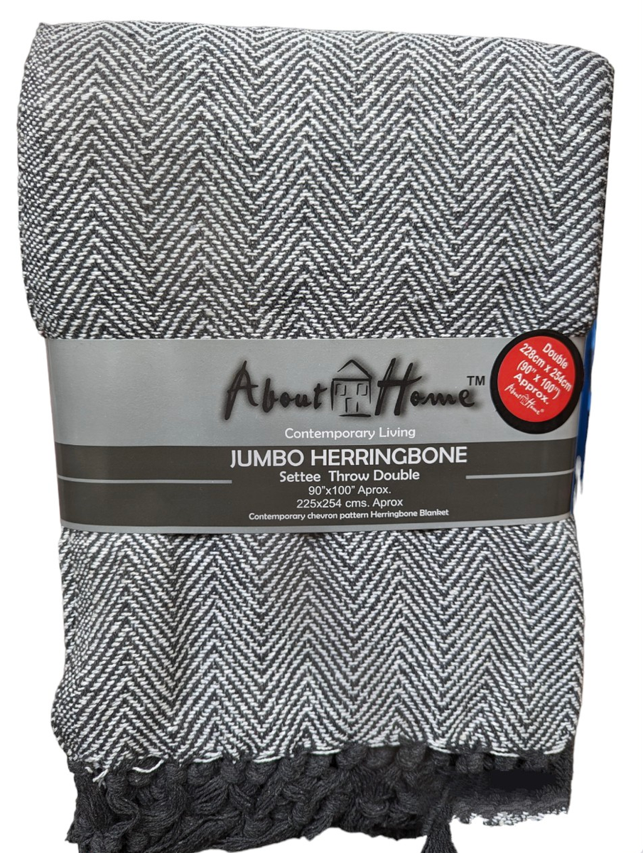 XL DARK GREY HERRINGBONE WEAVE 100% COTTON SOFA THROW BEDSPREAD