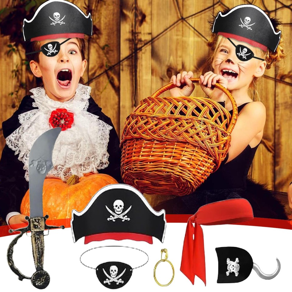 Boys Pirate Costume Kids Fancy Dress Up Role Play Set Halloween Cosplay