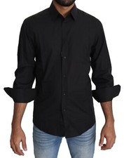 DOLCE & GABBANA Shirt GOLD Black Cotton Formal Dress Men Top 38/US15/XS RRP $600