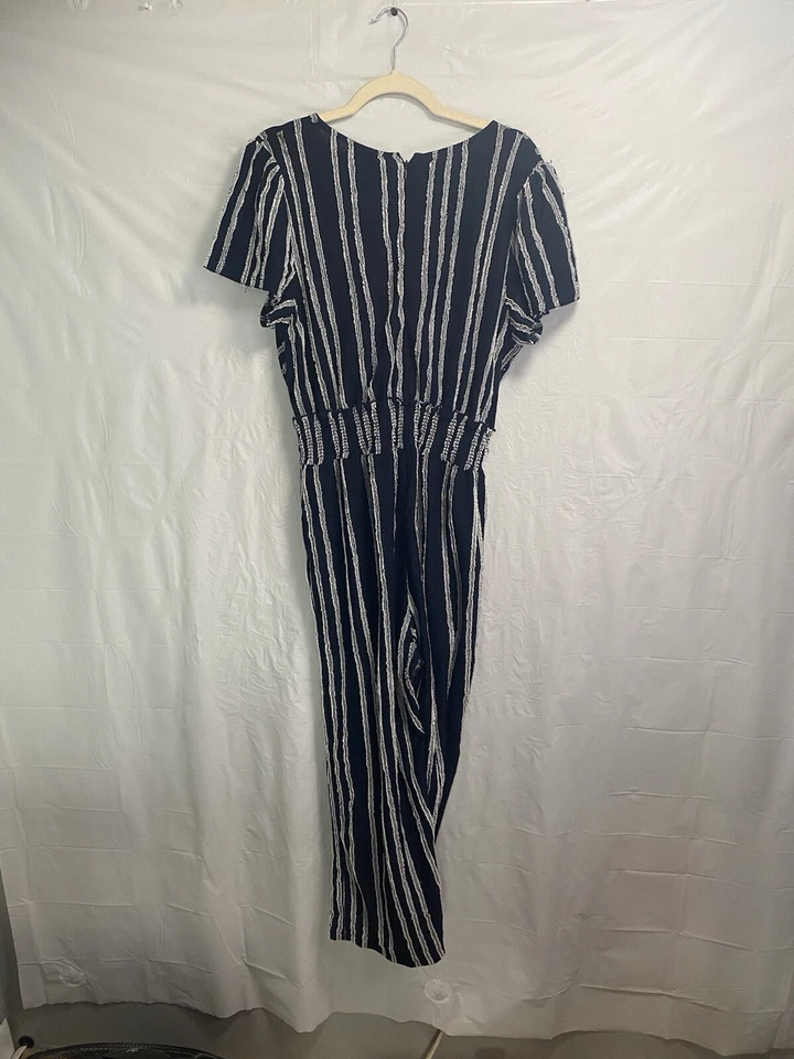 Mono Anthropologie Dolan Cánovas a Rayas Manga Gorra Cuello en V Azul Marino Talla Grande Foto 3 de 4