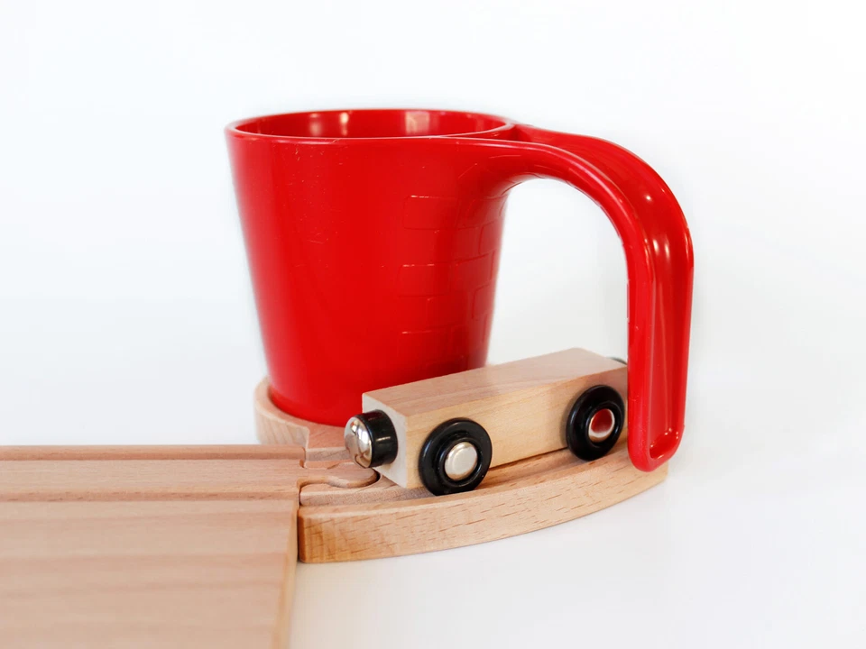 Eisenbahn Frühstücksset Tasse Schneidebrett Vesperbrettchen Holzeisenbahn Holz - Bild 4 von 4