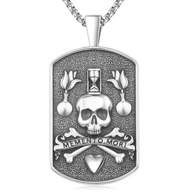 Eusense Memento Mori Necklace for Men Women Gold 925 Sterling Silver Skull Je...