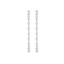 Sterling Silver Long Paved CZ Drop Dangle Party Bridal Post Earrings