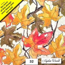  32 TWO Individual Paper Luncheon Decoupage Napkins - AUTUMN LEAVES FALL