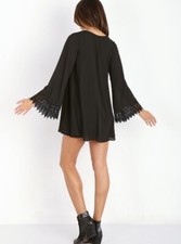 Show Me Your Mumu Portabella Crochet Trim Bell Sleeve Dress Black Festival Conce