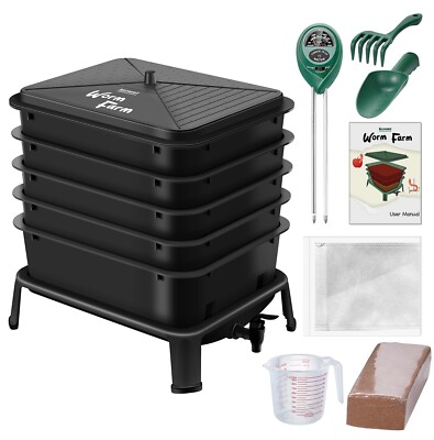 Blütezeit Worm Composter 5-Tray Black, Compost Bin Worm Farm with Complete Kits