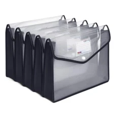 Plastic File Folders, Waterproof Transparent Expandable File Black&clear-5 Pack