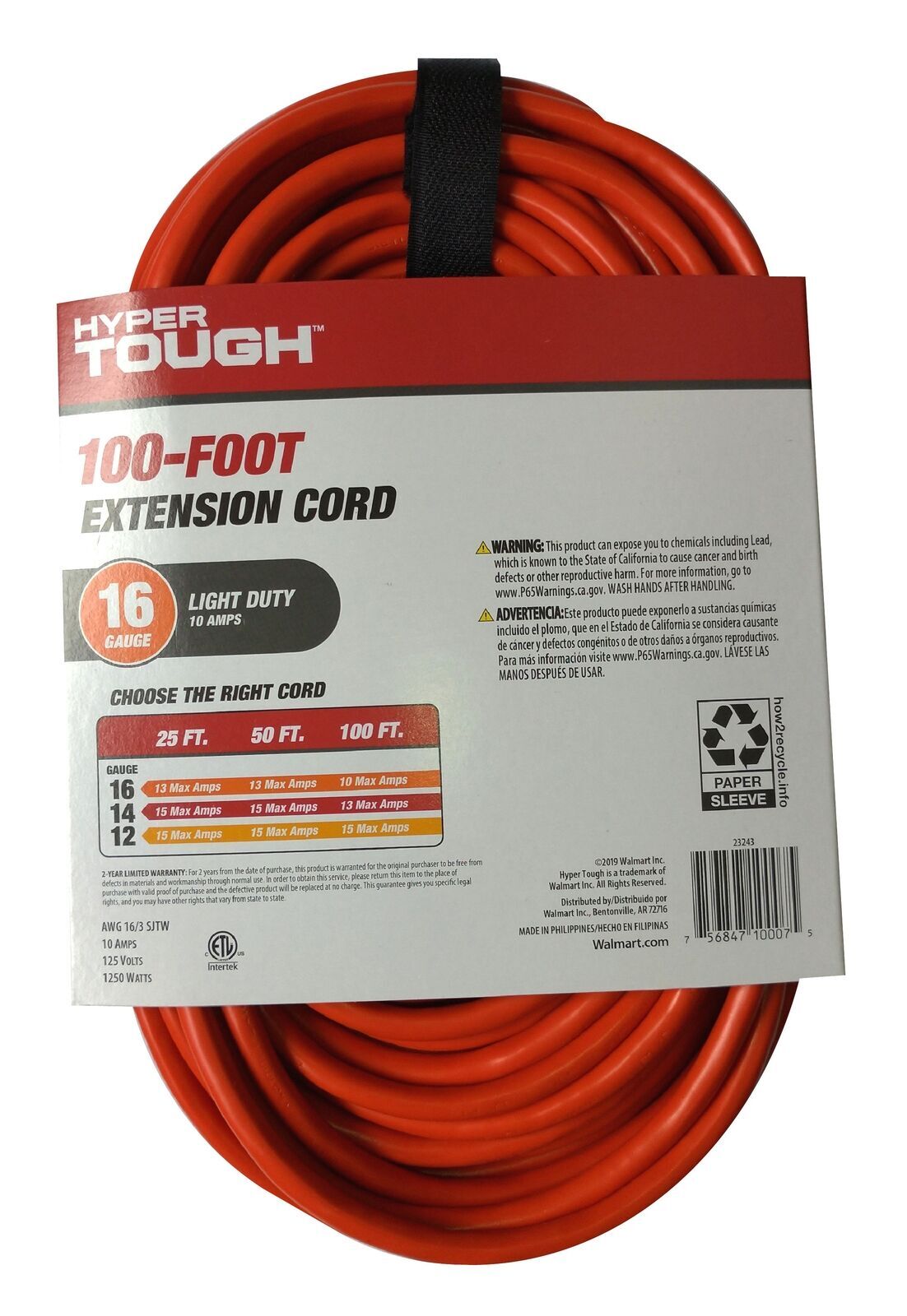 Hyper Tough 16AWGX3C 100ft Indoor Outdoor Light Duty Orange Vinyl