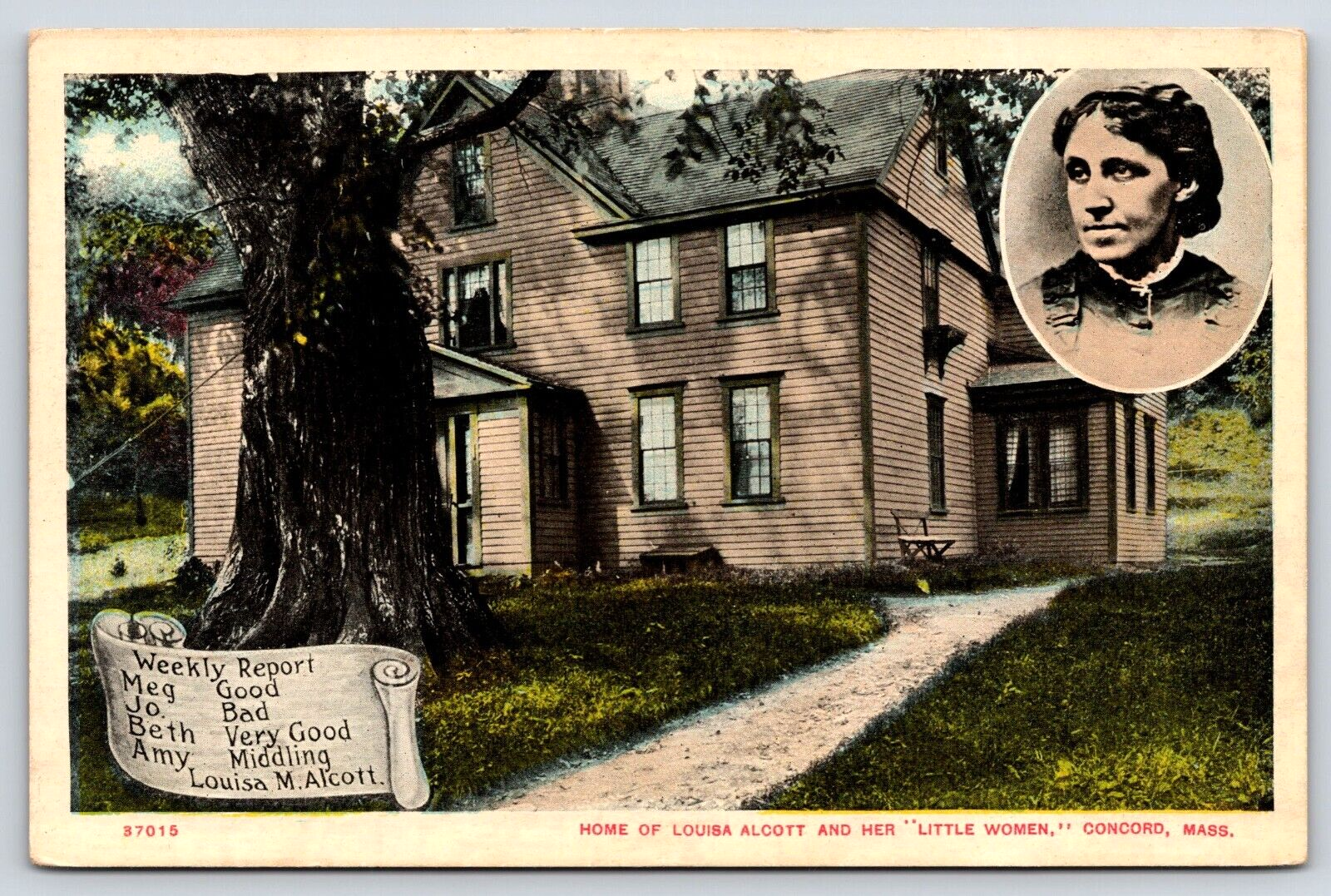 Original Old Vintage Outdoor Postcard Louisa Alcott House Concord, Mass USA