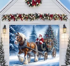 Santa Carriage Christmas Garage Door Cover Door Banner Party Holiday Background