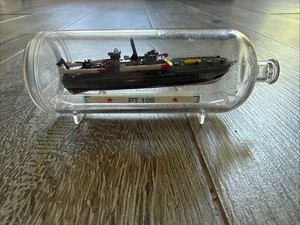 MICRO MACHINES PT 109 DESTROYER SHIP IN A BOTTLE NAVY WWII MINIATURE REPLICA