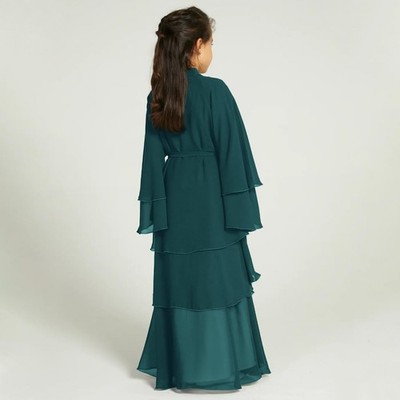 Muslim Girl Abaya Kaftan Dress Dark Green 7-8Y Long Sleeve Eid Ramadan Wear  | eBay