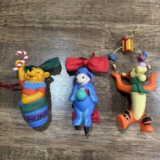 Set of 3 Pooh, Eeyore and Tigger Disney Christmas Ornaments. VTG 1990  s Disney