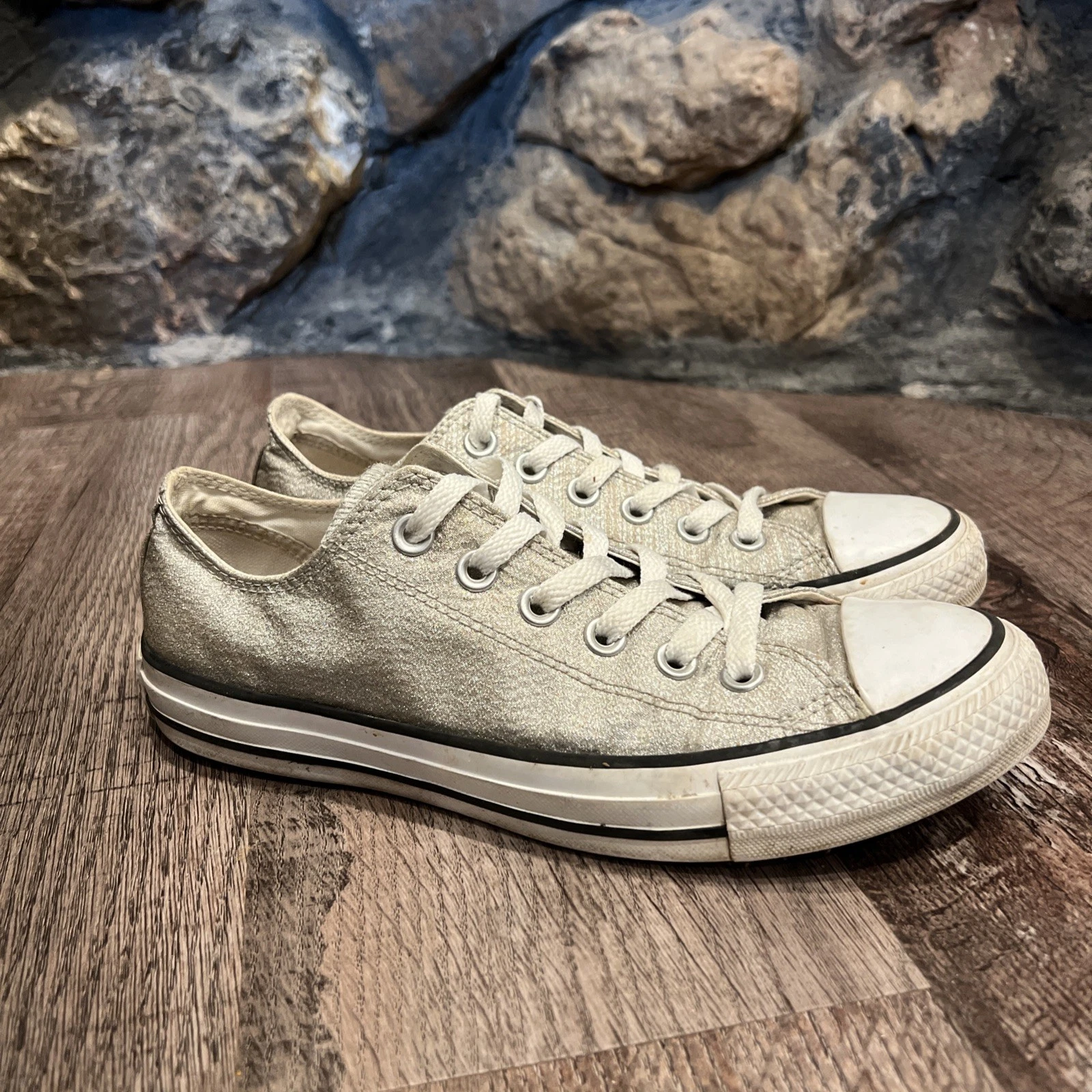 Scarpe sneakers basse donna Converse All Star misura 7 argento stringate casual