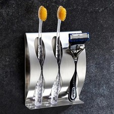 Stainless Steel Wall Mount Toothbrush Holder Self-Adhesive 2/3 Hook Bathroom