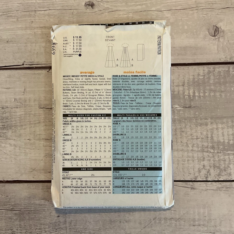 Butterick 6393 Sewing Pattern Formal Dress Prom Bridal Evening Miss 12-16 UNCUT - Image 2 of 3