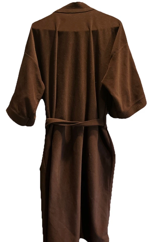 SEARS Dark BROWN long ROBE Soft FLANNEL Front Pockets TIE Belt, Fits 36-48” DAD - Image 2 of 4