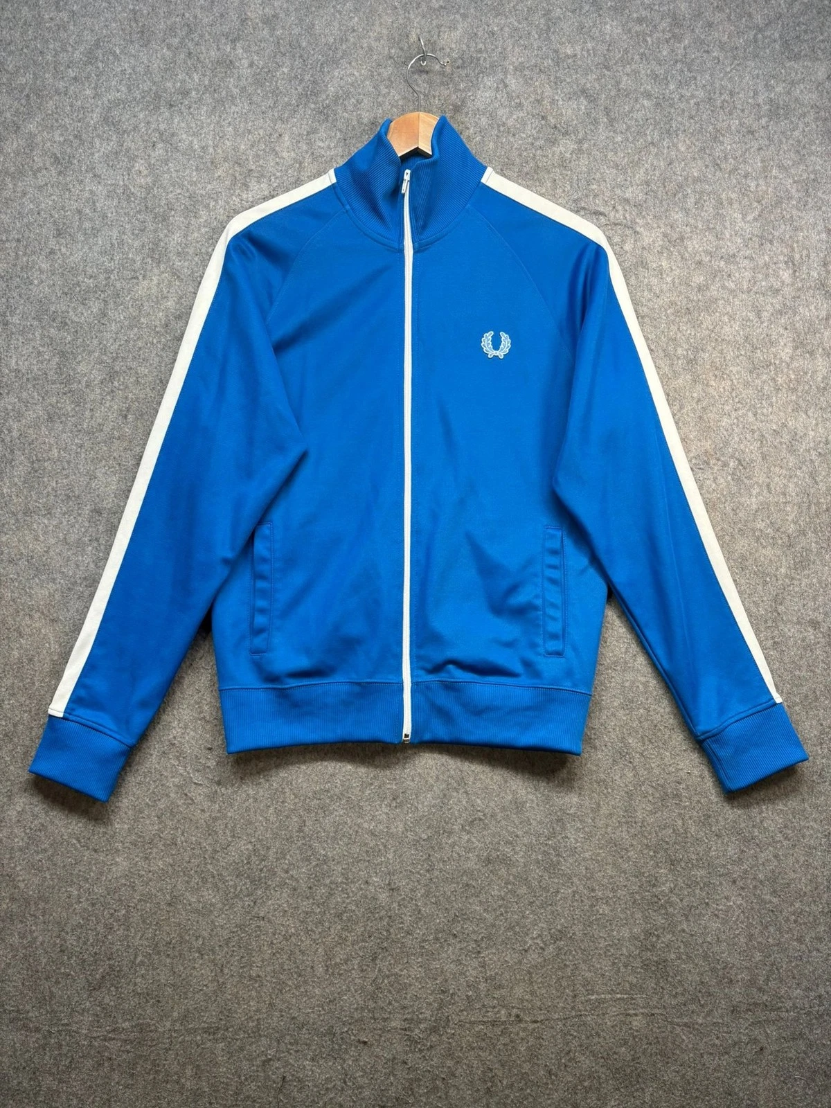 Fred Perry Track Jacket Mens Size UK M Blue White Zip-Up Mod Terraces Casuals