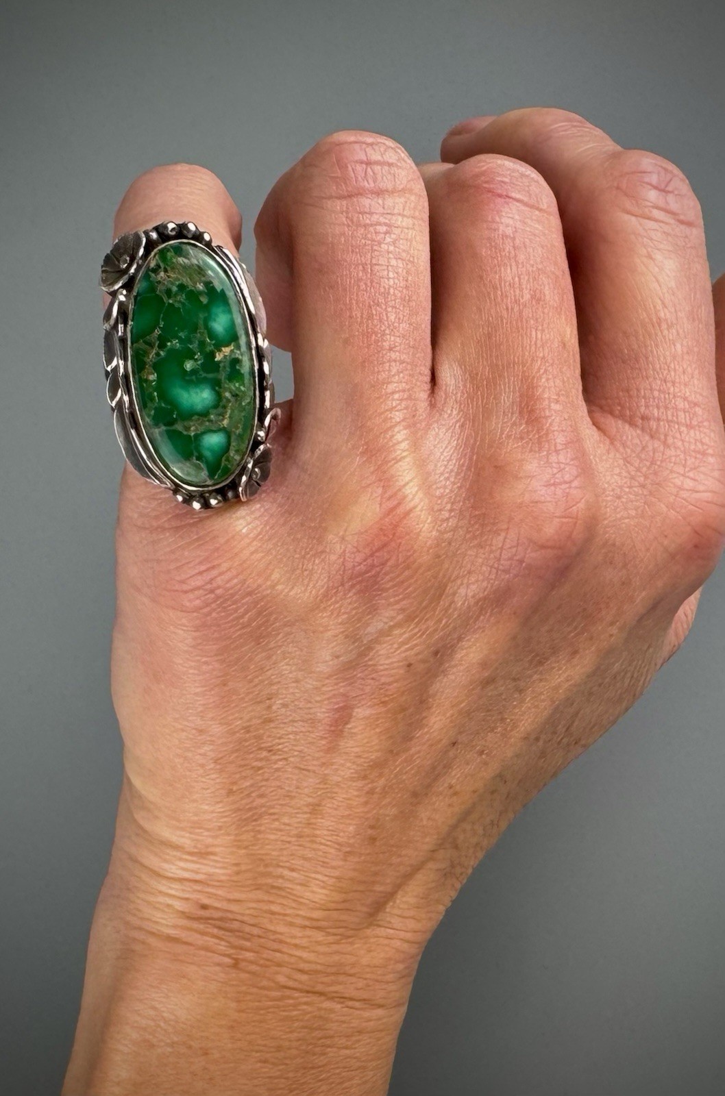 Large Vintage HOPI Sterling Silver HIGH GRADE Turquoise Ring ~ Ramona Loloma