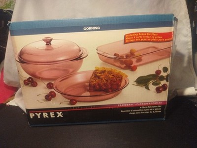 Corning VisionWare Vintage Cranberry Glas 4 Teilig Backwaren -Set- PYREX