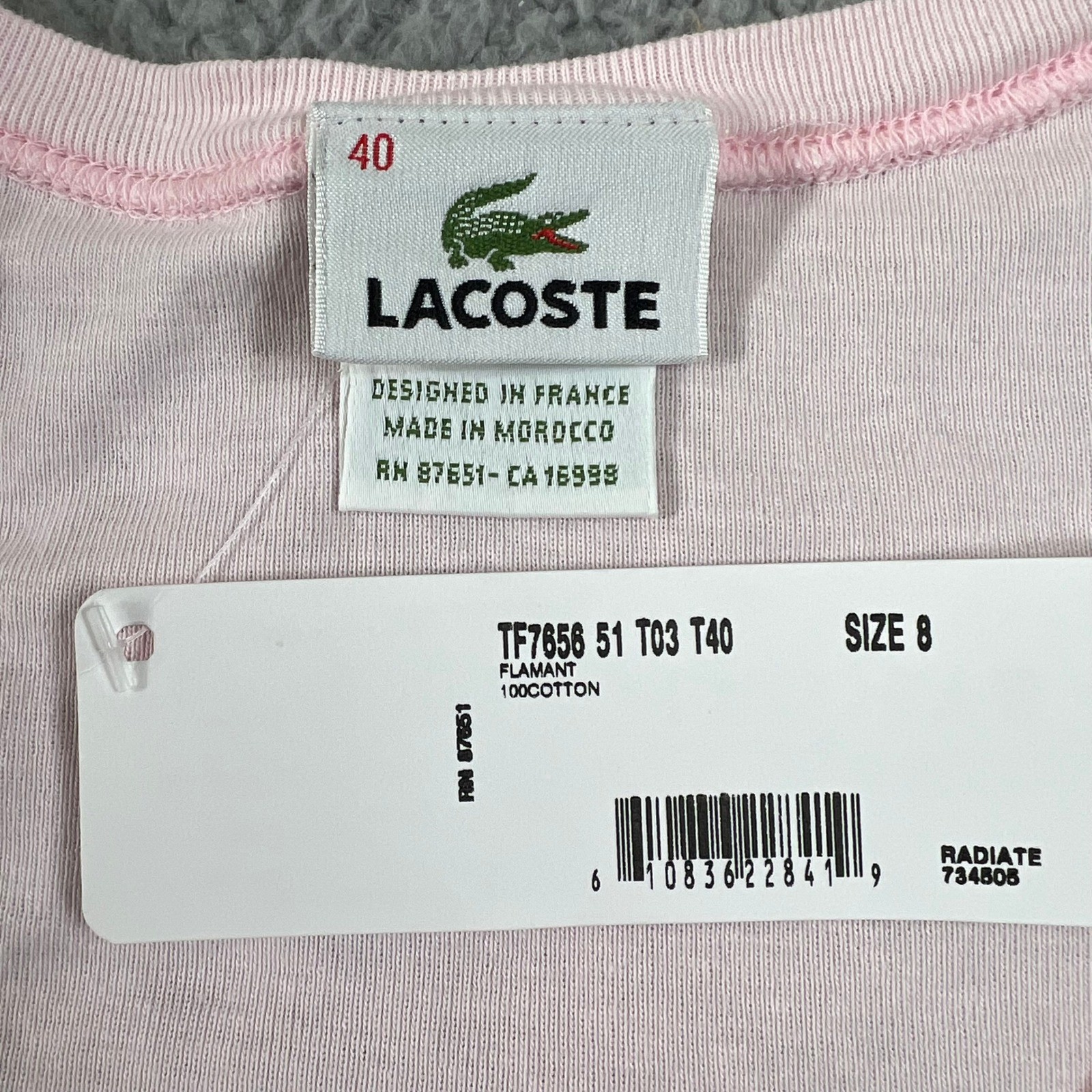 Lacoste Women's V-Neck Long Sleeve T-Shirt Light Pink US Size M (EU/8) VTG NWT thumbnail 5