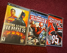 PSP Lot Justice League Heroes, Marvel Ultimate Alliance 2, NFL Street 3 TESTED