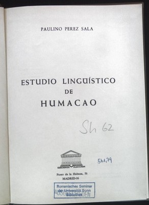 Estudio Linguistico de Humacao. Sala, Paulino Perez:
