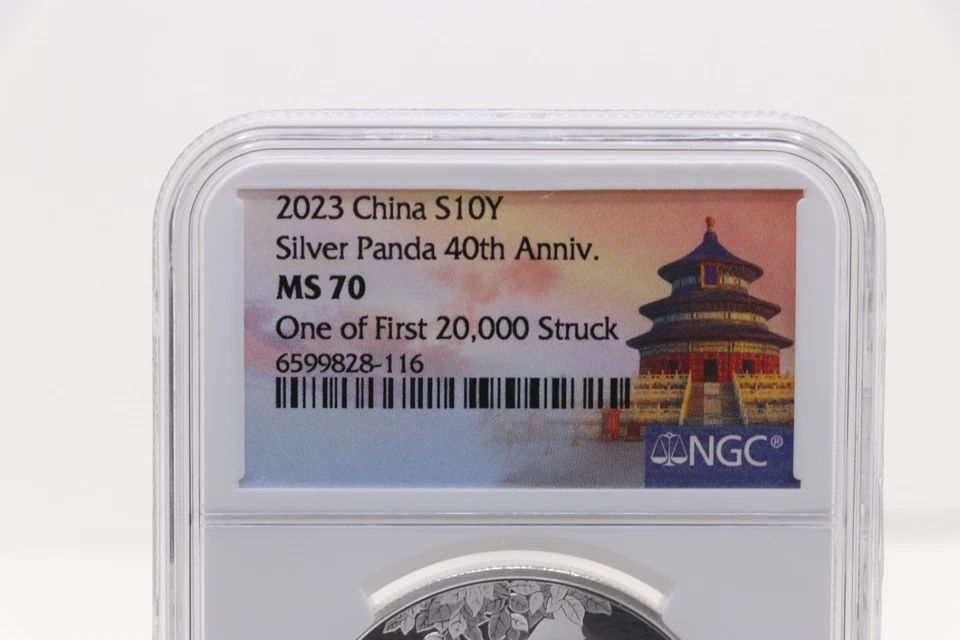 Panda de plata chino MS-70 NGC S10Y chino-como nuevo uno de los primeros 20.000 acuñados 40 Foto 4 de 4
