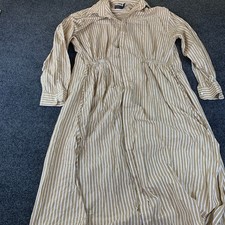 Polo Ralph Lauren Shirt Dress Women 12 Tan Striped Excellent Elastic Waist Midi