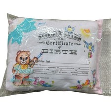 VTG Panda Baby Pillow Keepsake Birth Record GIRL Animals Pastels NOS 11" x 15"