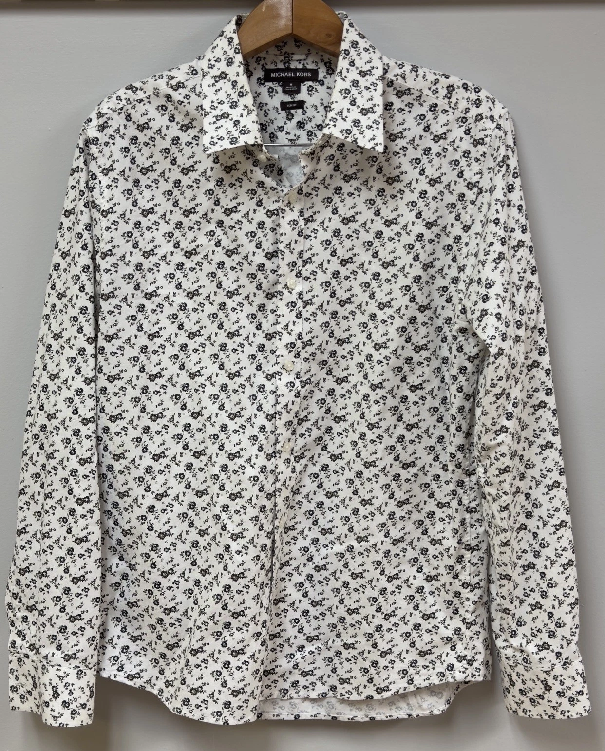 Michael Kors Mens White Floral Button Down Casual Shirt Size M