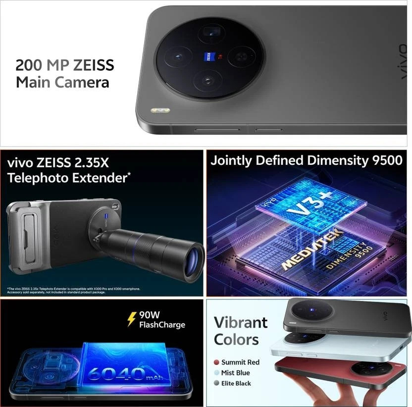 vivo X300 (Elite Black, 512 GB) (16 GB RAM) Global Version No