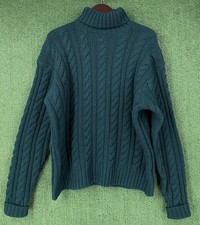 VTG 90  s Polo Ralph Lauren 100 Wool Fisherman Weave Sweater Mens XL Distressed