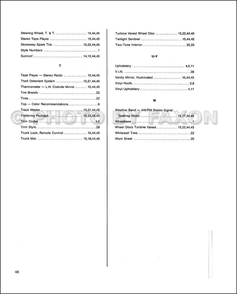 Cadillac 1976 libro de especificaciones opcionales Eldorado Deville Fleetwood Calais Foto 4 de 4
