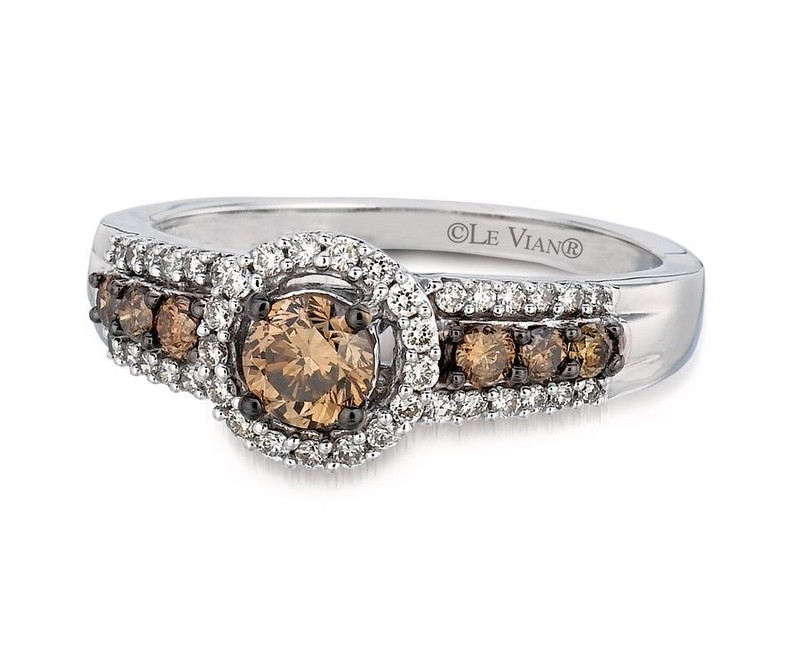 LeVian 14K White Gold Brown Diamond 0.74 cts Cocktail Ring Size 7