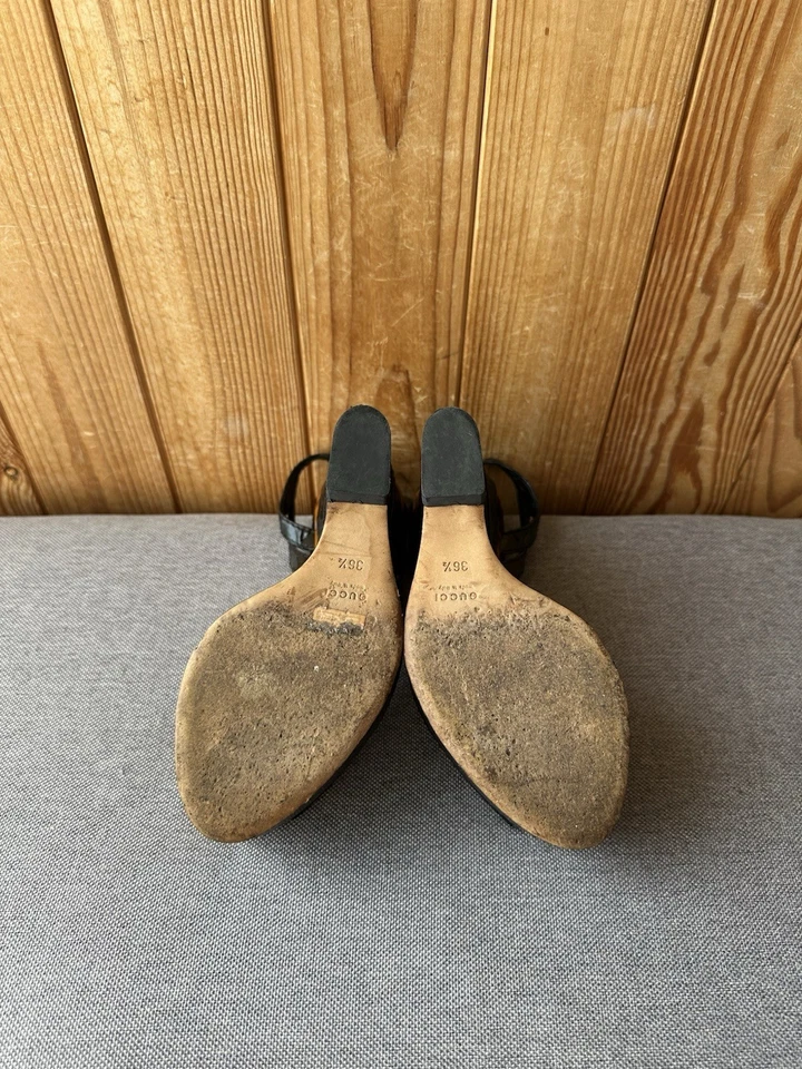 Sandalias Gucci Vintage Cuero Plataforma Tacones Estampado Animal Talla 36.5 EE. UU. 6.5 Foto 4 de 4