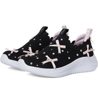 NIB Skechers Girls Size 5 Slip-ins: Ultra Flex 3.0 Black Light Pink Bows Pearls
