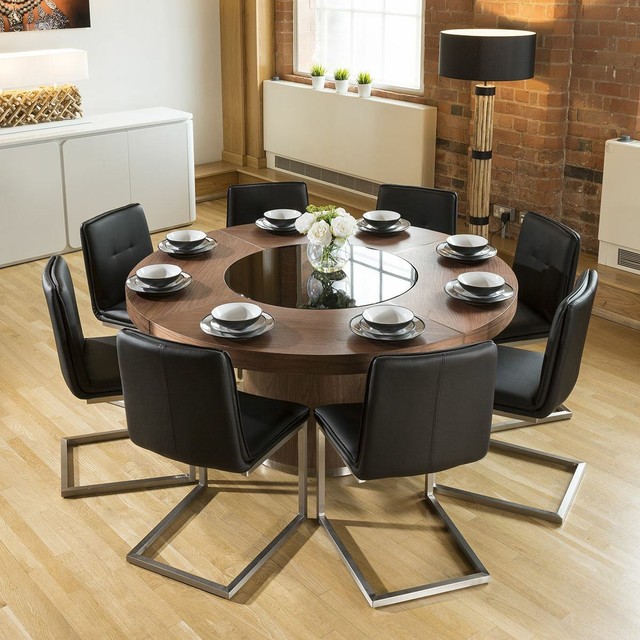 Large Round Elm Wood Dining Table 6 Low Back Black Boroque Chairs For Sale Ebay