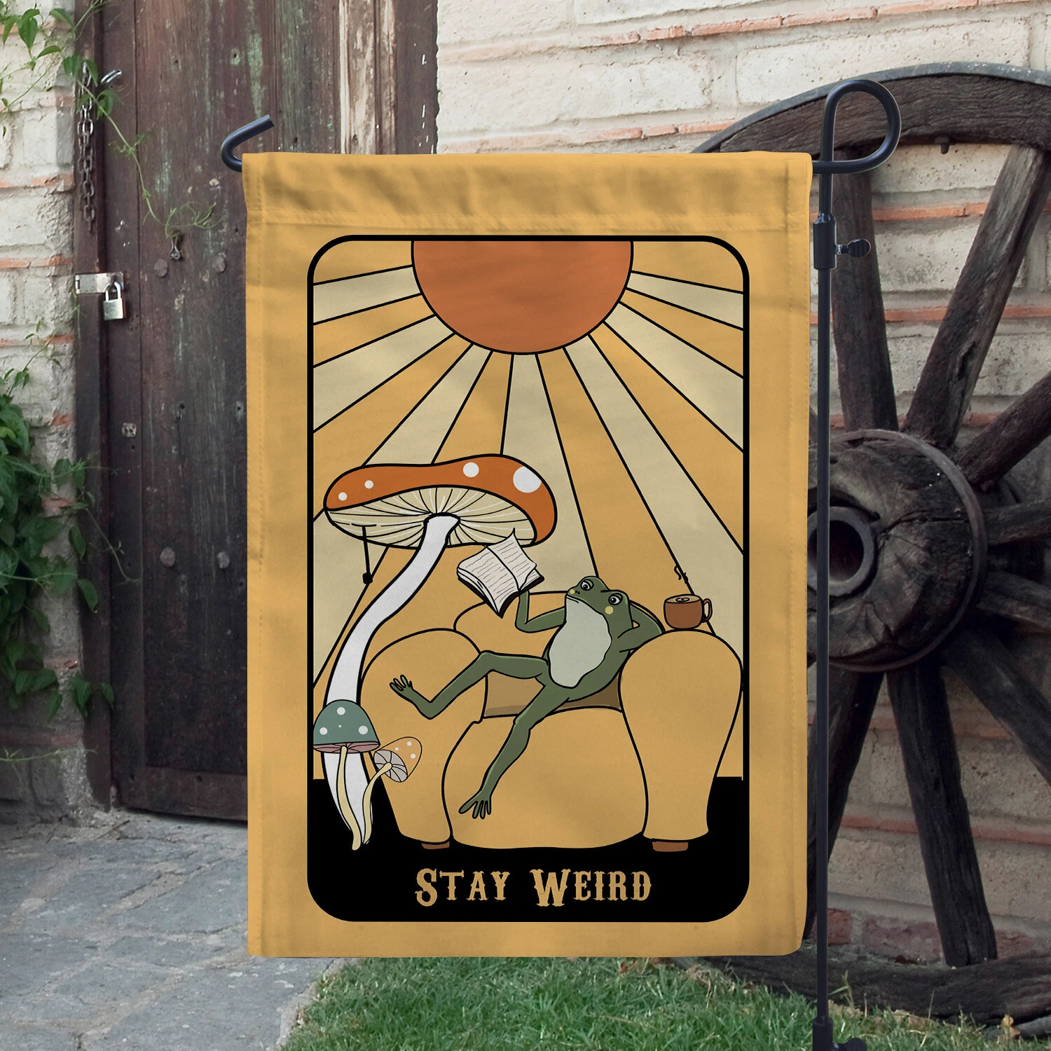 Retro Frog Stay Weird Flag, Funny Frog Spring Flag, Groovy Frog Summer Flag