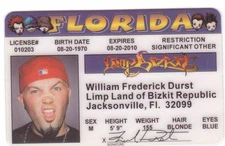 William Frederick Durst LIMP BIZKIT Jacksonville FL   ID Drivers License