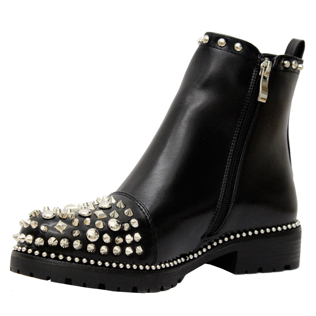 Ladies Studded Chelsea Ankle Boots Women Chunky Block Heels Goth Punk Shoes Size | eBay