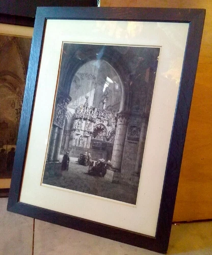 "La Madeline Troyes" Cathedral Interior, 1904 Axel Haig Etching, Framed No Glass