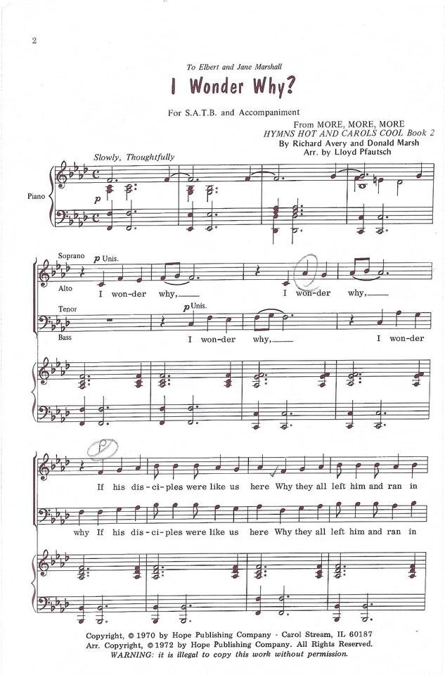 Vintage Sheet Music I Wonder Why Agape Choral Library AG7104 SATB Sacred Choir - Image 2 of 2