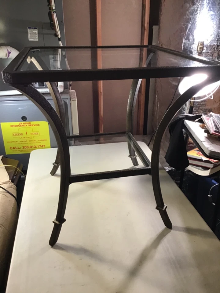 Beveled Glass And Metal Frame 2 Tier End Table, Dark Gray 25”Tx26”Lx24”D - Image 3 of 4