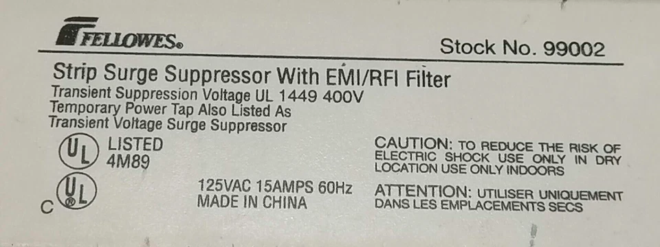 Vintage 1996 Fellowes 99002 Surge Protector 125V / 15 A - Image 3 of 3