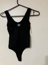 Colsie Ribbed Black Bodysuit Womens XS V-Neck Stretch