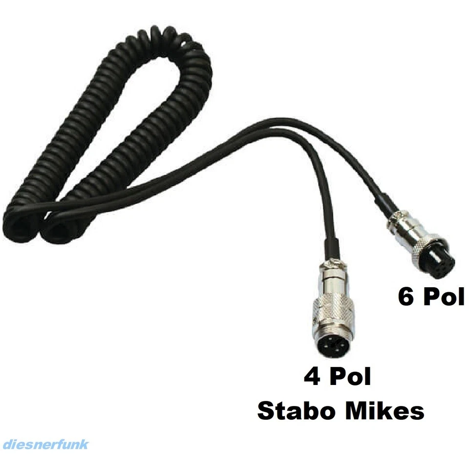 ALBRECHT Mikrofonadapter 4pol Stabo Mikes > 6pol GDCH Geräte Spiral CB Funk 1-2M Kabel