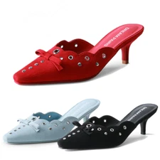Women Square Close Toe Low Kitten Heel Comfortable Slip On Pump Shoes