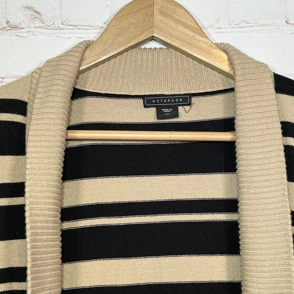 Cárdigan suéter Metaphor frente abierto para mujer pequeño negro tostado rayas manga larga Foto 3 de 4