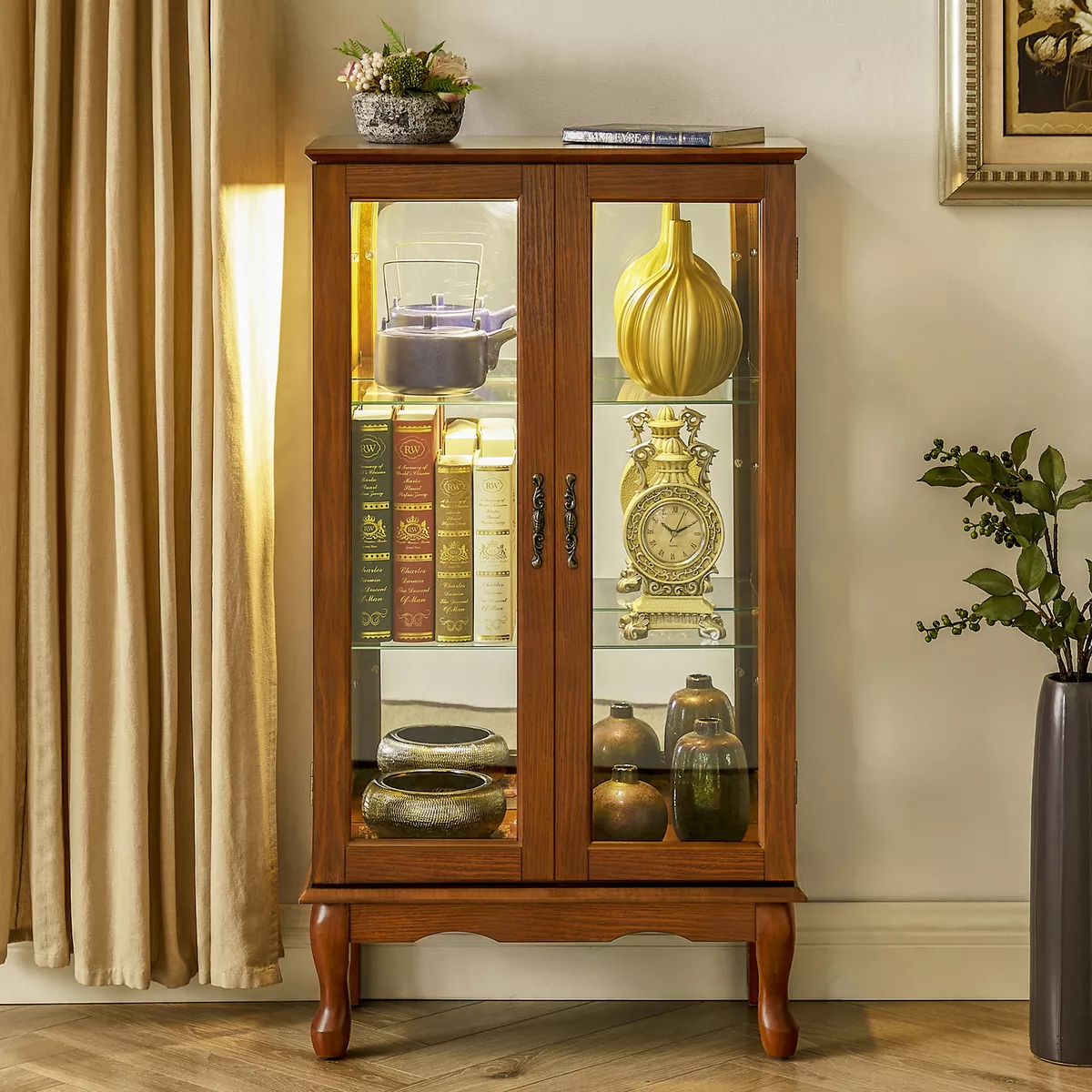Wood glass curio cabinet deals